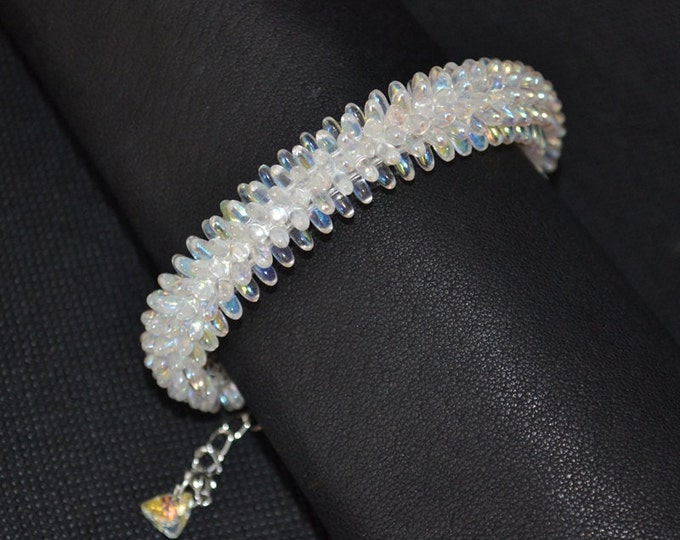 White Bracelet crystal AB white bracelets seed beads bracelet bachelorette gift bride birthstone bracelet mom crochet bracelets seed beads