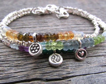 Mother's Bracelet, Mother's Day Gift, Birthstone Charm Bracelet, Mom Charm Bracelet, Hill Tribe Silver Bracelet, Custom Birthstone Bracelet
