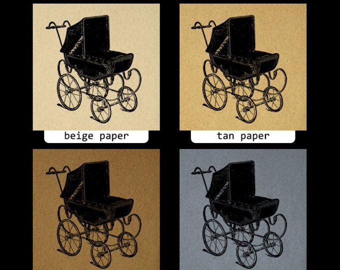 Antique Baby Carriage Digital Graphic Download Stroller Printable Illustration Image Artwork Vintage Clip Art HQ 300dpi No.1437