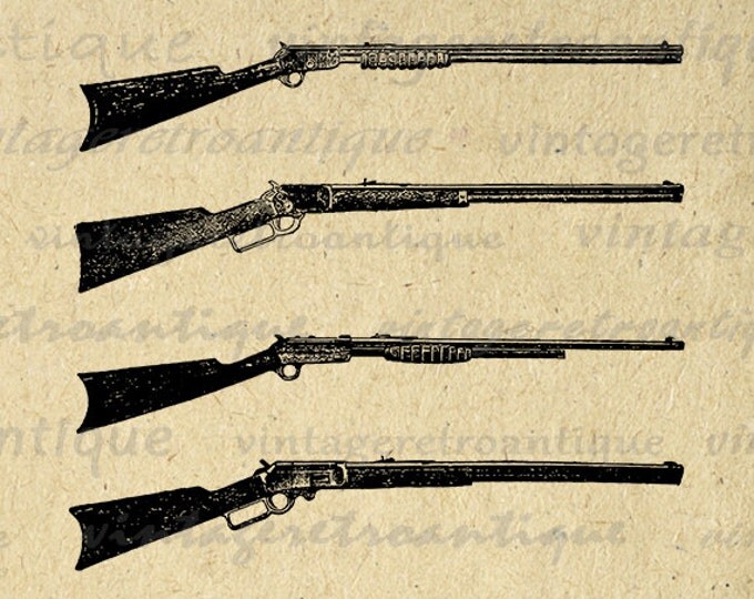 Printable Digital Set of Antique Guns Download Rifle Image Illustration Graphic Vintage Clip Art Jpg Png Eps HQ 300dpi No.1431