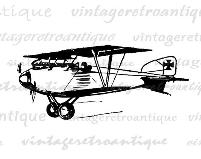 Antique Airplane Printable Image Digital Vintage Plane Graphic Download Clip Art Jpg Png Eps HQ 300dpi No.1049