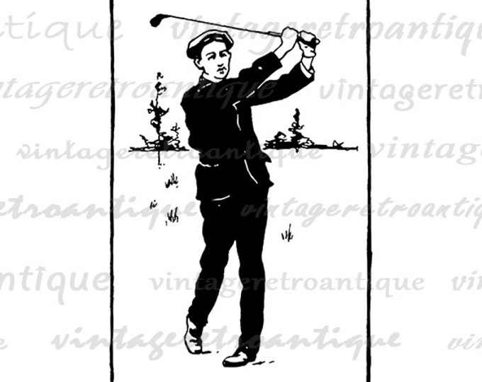 Digital Printable Golf Download Golfer Graphic Illustration Image Vintage Clip Art Jpg Png Eps HQ 300dpi No.3848