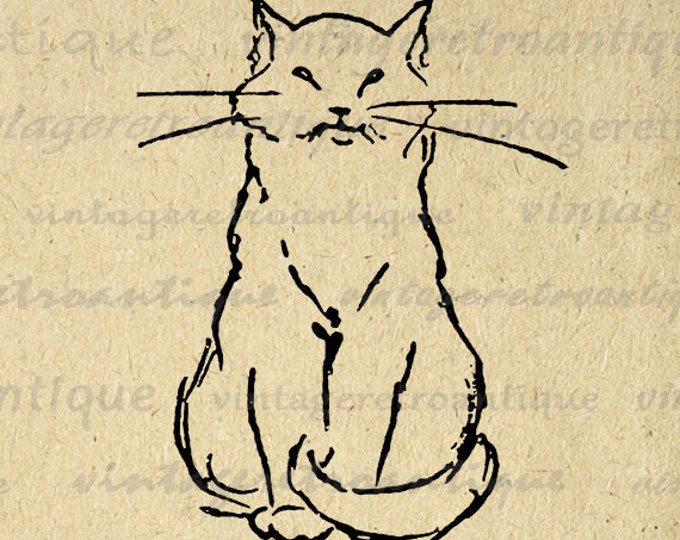 Printable Image Cat Graphic Kitten Digital Illustration Download Antique Clip Art Jpg Png Eps HQ 300dpi No.1795