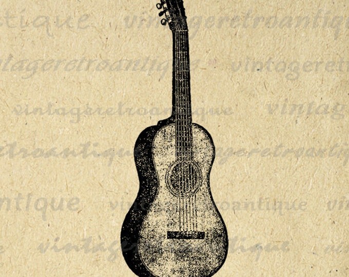 Acoustic Guitar Printable Graphic Download Antique Music Image Guitar Illustration Digital Vintage Clip Art Jpg Png HQ 300dpi No.3693