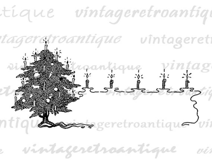 Christmas Tree with Candles Digital Image Download Printable Graphic Vintage Clip Art Jpg Png Eps HQ No.2440