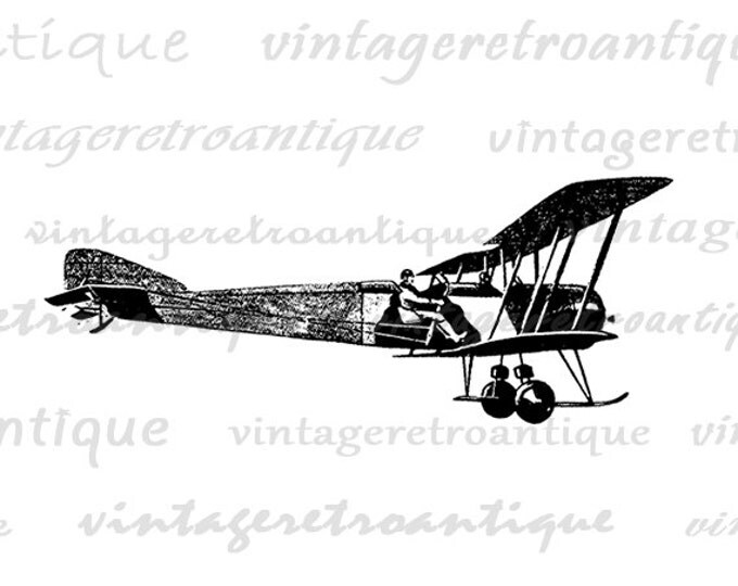 Plane and Pilot Digital Printable Download Antique Airplane Image Graphic Vintage Clip Art Jpg Png Eps HQ 300dpi No.123