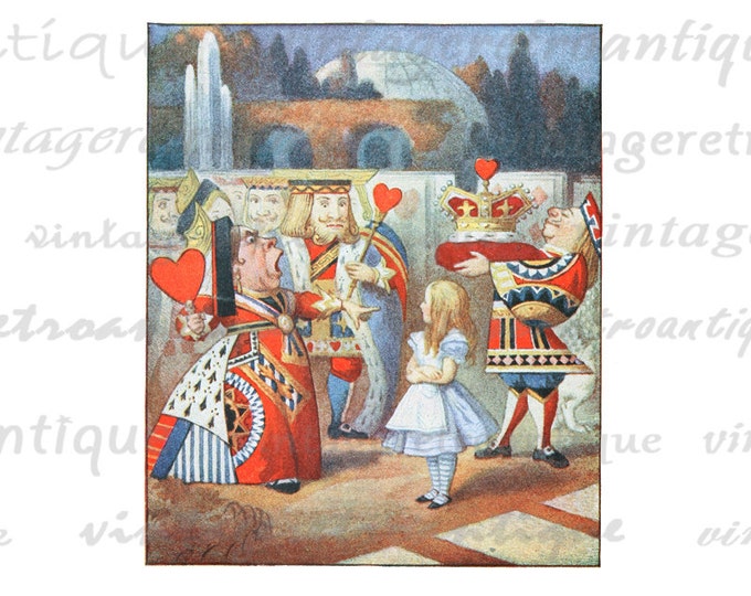 Digital Image Off with Her Head Queen of Hearts Alice in Wonderland Printable Graphic Color Art Download Vintage Clip Art HQ 300dpi No.2823
