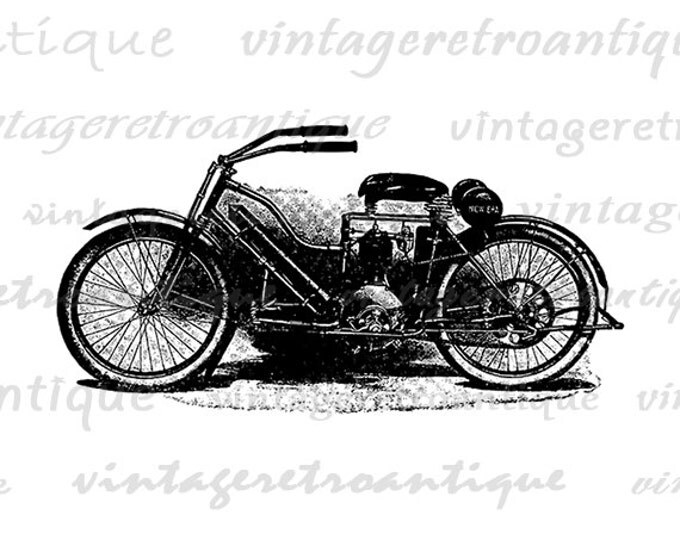 Digital Printable Old Motorcycle Antique Download Graphic Illustration Image Vintage Clip Art Jpg Png Eps HQ 300dpi No.3444