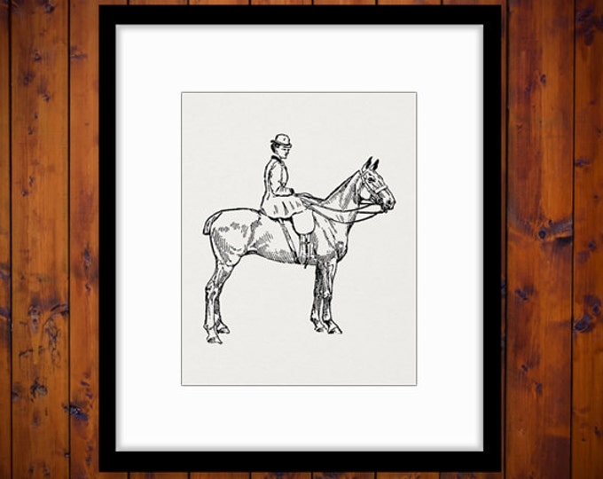 Digital Printable Woman Riding Horse Image Horseback Rider Graphic Download Vintage Clip Art Jpg Png Eps HQ 300dpi No.3165