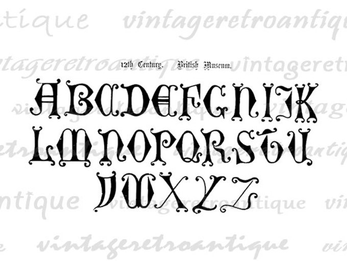 Digital Image Ancient Alphabet Graphic 12th Century Letters Download Printable Antique Clip Art Jpg Png Eps HQ 300dpi No.401