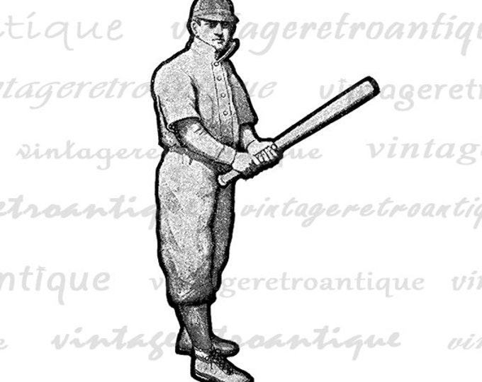 Printable Vintage Baseball Player Digital Image Download Baseball Graphic Antique Clip Art Jpg Png Eps HQ 300dpi No.4087