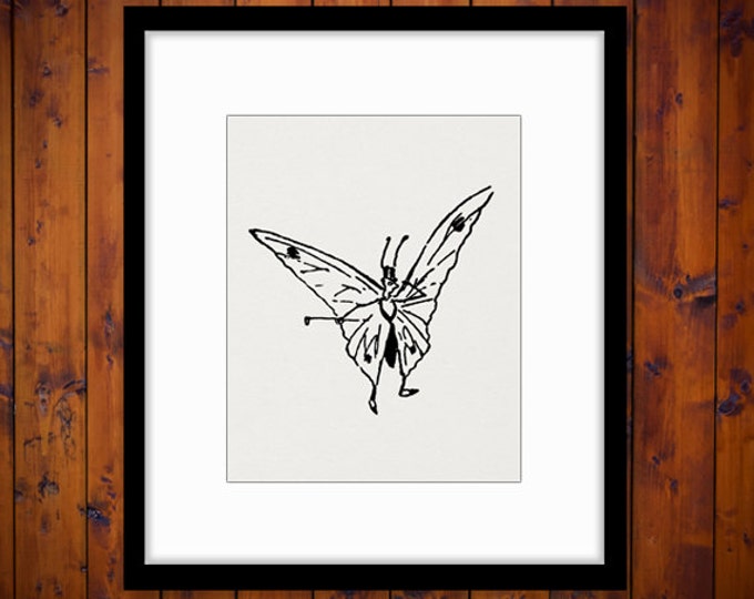 Printable Image Butterfly with Top Hat Digital Graphic Download Vintage Clip Art for Transfers Printing etc HQ 300dpi No.1878