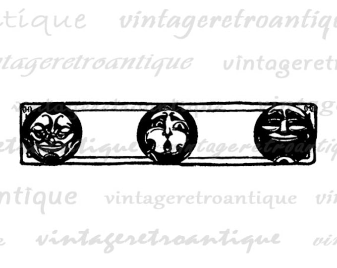 Three Moons Digital Printable Image Banner Graphic Download Illustration Antique Clip Art for Transfers Printing etc HQ 300dpi No.1937