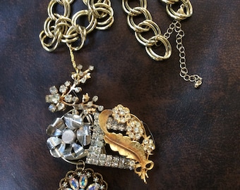 Vintage Rhinestone Assemblage Necklace