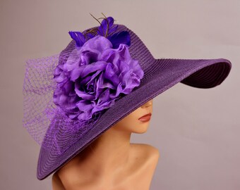 Purple Wedding Hat Kentucky Derby Hat Bridal Coctail Hat Couture Bridal Hat