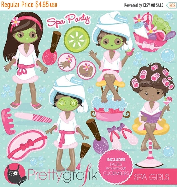 80% OFF SALE Spa girls party clipart for scrapbooking, commercial use, vector graphics, digital clip art, images, slumber party - CL695 Il_570xn