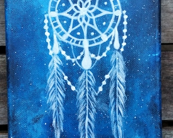 Dreamcatcher Painting | Dreamcatcher Canvas | Native American Art | Blue Space Painting | Blue Galaxy Canvas | Blue Space Canvas