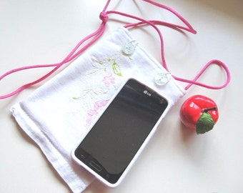 Pink Cell Phone Purse, Small Messenger Bag, Ipad Mini Sleeve, Padded Tablet Accessory, Small ereader cover, Hands free neck pouch, Gad3
