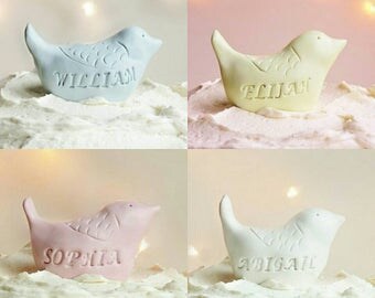 Personalized Baby Shower Cake Topper - Christening Cake Topper Birthday - Baby Bird Nursery Decor Baby Gift - Clay Bird Cake Topper Baptism