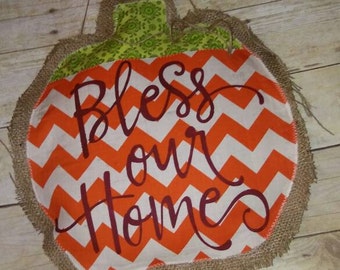 Bless Our Home Fall Burlap Door Hanger - Stuffed Pumpkin Door Hanger - Fall Front Door Decoration - Pumpkin Love - Rustic Burlap Decoration