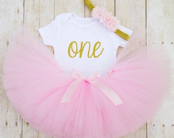 Pink and Gold Birthday Girl Outfit...First Birthday Girl Outfit...1st Birthday Outfit Girl...Cake Smash Outfit Girl...Pink Tutu...Baby Girl