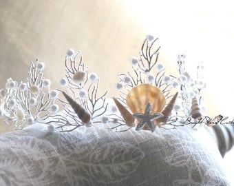 Starfish crown - Mermaid crown - wedding crown - Seashell crown - wedding tiara - Beach wedding headpiece - Mermaid tiara - Gold headband