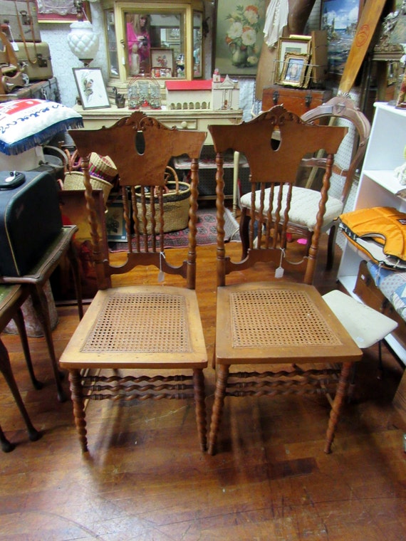 Pair maple chairs beautiful birdseye maple with rattan seats
