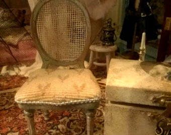 Dollhouse Chic aged French chair in the shabby style 12th scale miniature