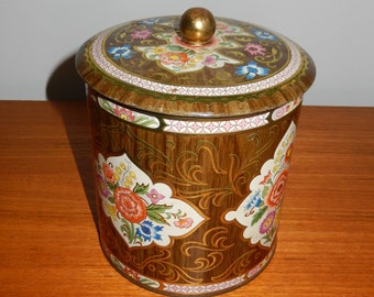 Vintage Faux Wood Chinoiserie Decorative Tin by Daher - Made in England