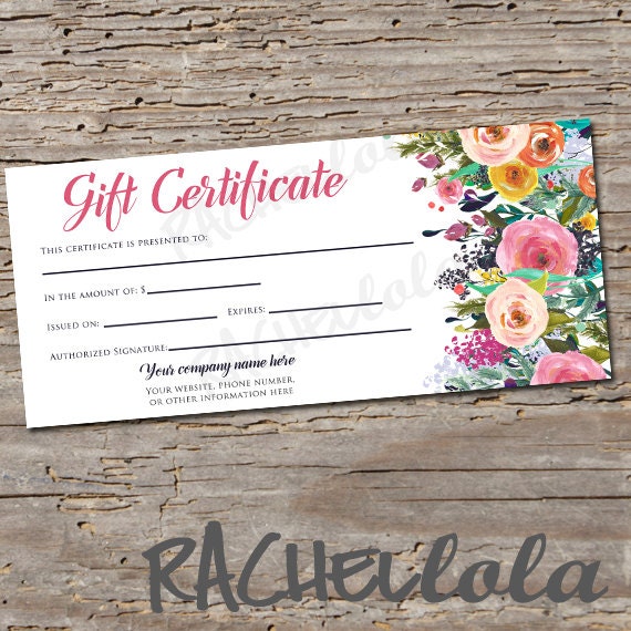 Custom Watercolor Floral Gift Certificate printable