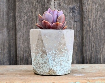 Aqua Speckled Geometric Concrete Planter