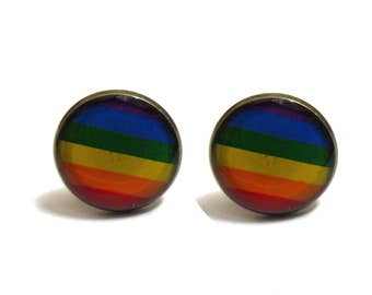 RAINBOW FLAG Cufflinks - colorful cufflink - Equality cufflink - LGBT cufflink - Mens cufflinks - gift for him - mens gift