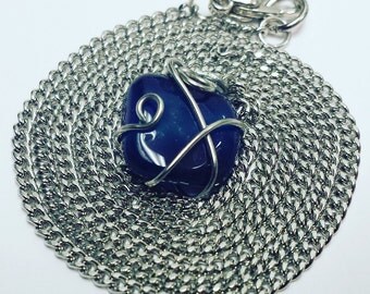 Wire wrapped lapis lazuli stone necklace