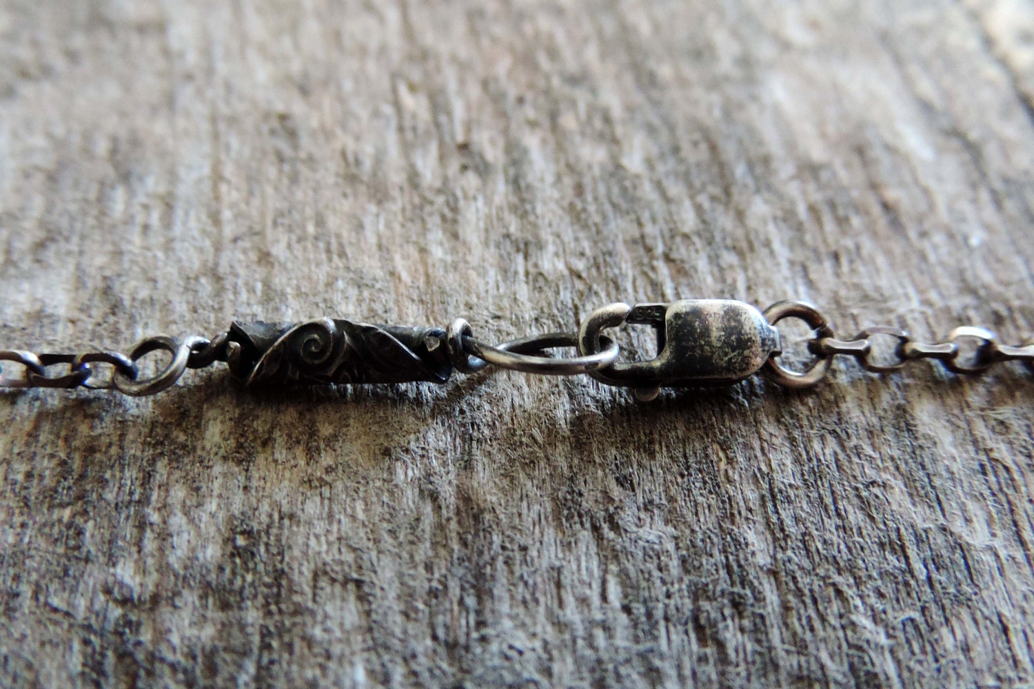 Floral Stamping Charm Oxidized Sterling Silver Necklace