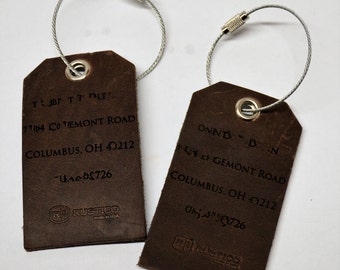 Personalized Leather Luggage Tags, Custom engraved, Leather Travel Tag