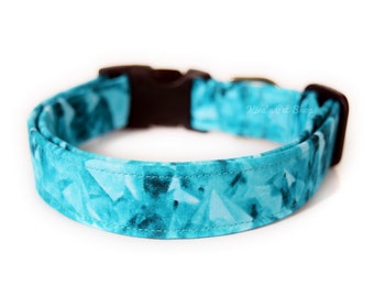 Teal Crystal Dog Collar, Blue Dog Collar, Designer Dog Collar, Pet Accessories, Adjustable Fabric Collar, Modern Dog Collar, Teal Blue Dog