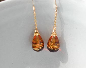 Amber Murano Glass Teardrop Earrings