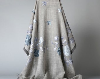 Wool Embroidered Scarf - Embroidery Wool Scarf -Gray Embroidered Wool Scarf - Embroidered Scarf - Grey Wool Scarf- 2017A