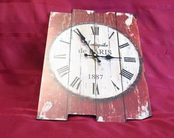 Wooden Red Wall Clock - Antique Art - Decorated With Words " Antiquite de Paris " - A Great Fun Piece For Any Room - New - Unused.