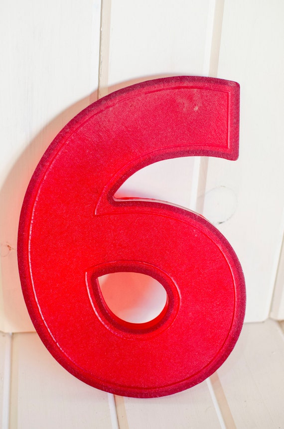 Antique Theatre marquee letter Number 6 Red Plastic by GallyGoods