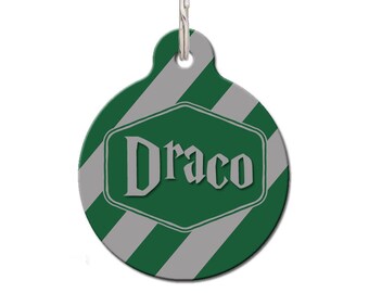 Green and Grey Pet Tag, Dog Name Tag | Slytherin Collar Tag, Harry Potter, Geekery Pet, Draco Name Tag
