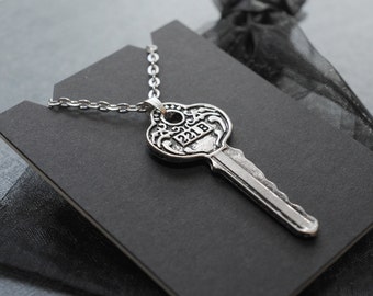 Sherlock 221B Baker Street key necklace / pendant on silver tone chain / BBC Sherlock cosplay prop / convention accessory