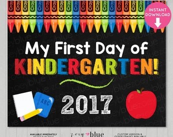 First Day of Kindergarten Sign - Boy 1st Day of School Chalkboard Sign - Kinder Photo Prop - Instant Download - Printable Digital File