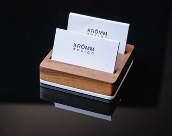 Business Card Holder for Desk / Wood Business Card Stand / Business Card Display / Walnut and Acrylic Card Holder