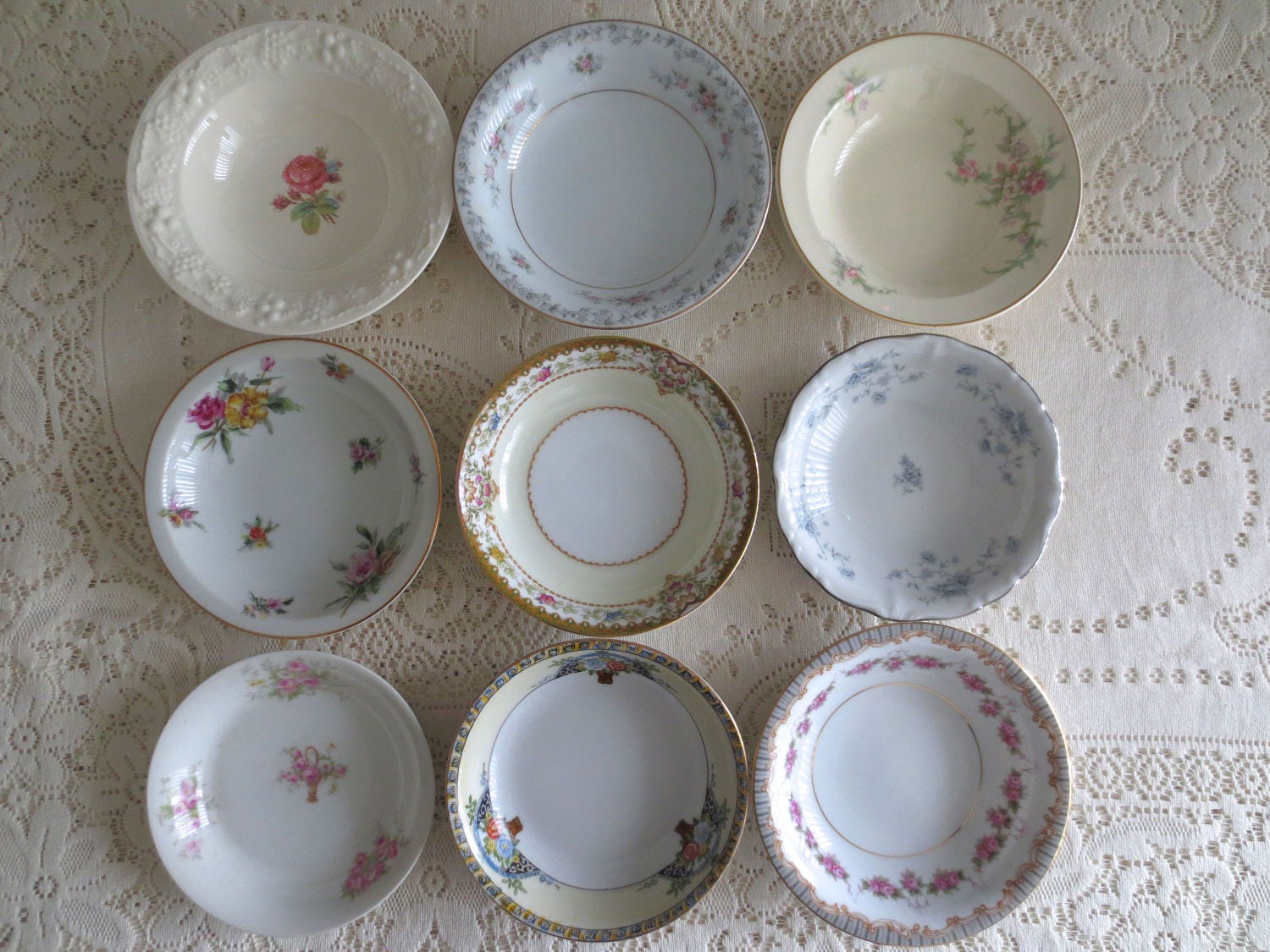 Set of Mismatched Floral China Berry Bowls. Small Bowls.