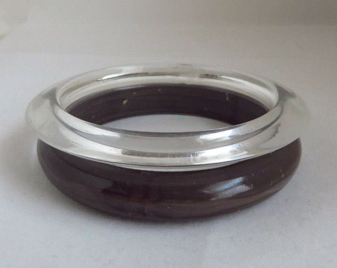 ON SALE! Lucite Bangle Pair, Vintage Clear and Gray Bracelet Duo
