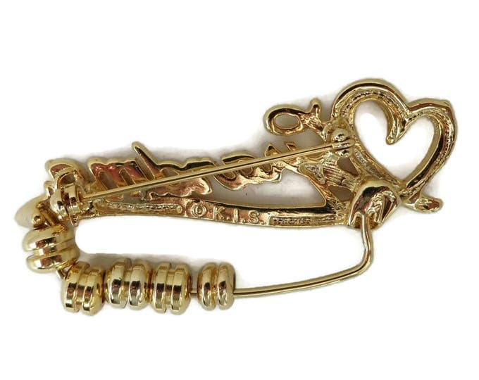 Vintage K.I.S. Grandma Gold Tone Heart Brooch Pin