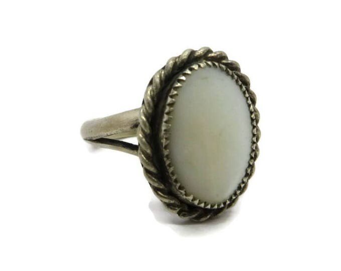 Navajo MOP Sterling Silver Ring, Vintage Signed Native American Braided Mother of Pearl Ring Size 5.5