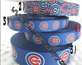 3 yards Chicago Cubs - 3/8 in, 5/8 in, 7/8 inch or 1.5inch - BASEBALL - Printed Grosgrain Ribbon