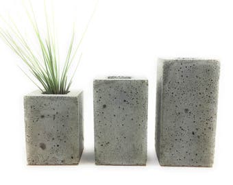 Square Concrete Succulent Planters/Air Planters/Vase. (set of 3). Natural gray. FREE SHIPPING! Ready To Ship!
